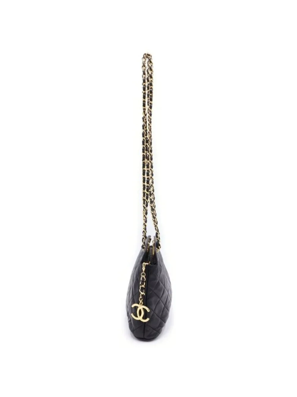 Chanel Quilted Chain Shoulder Bag Black Lambskin Gold